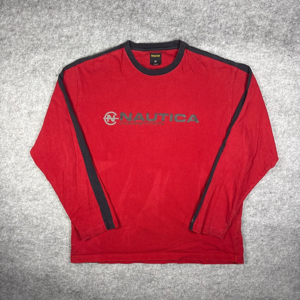Vintage Nautica Competition Long Sleeve Shirt Red Black Stripe XL Streetwear 90s